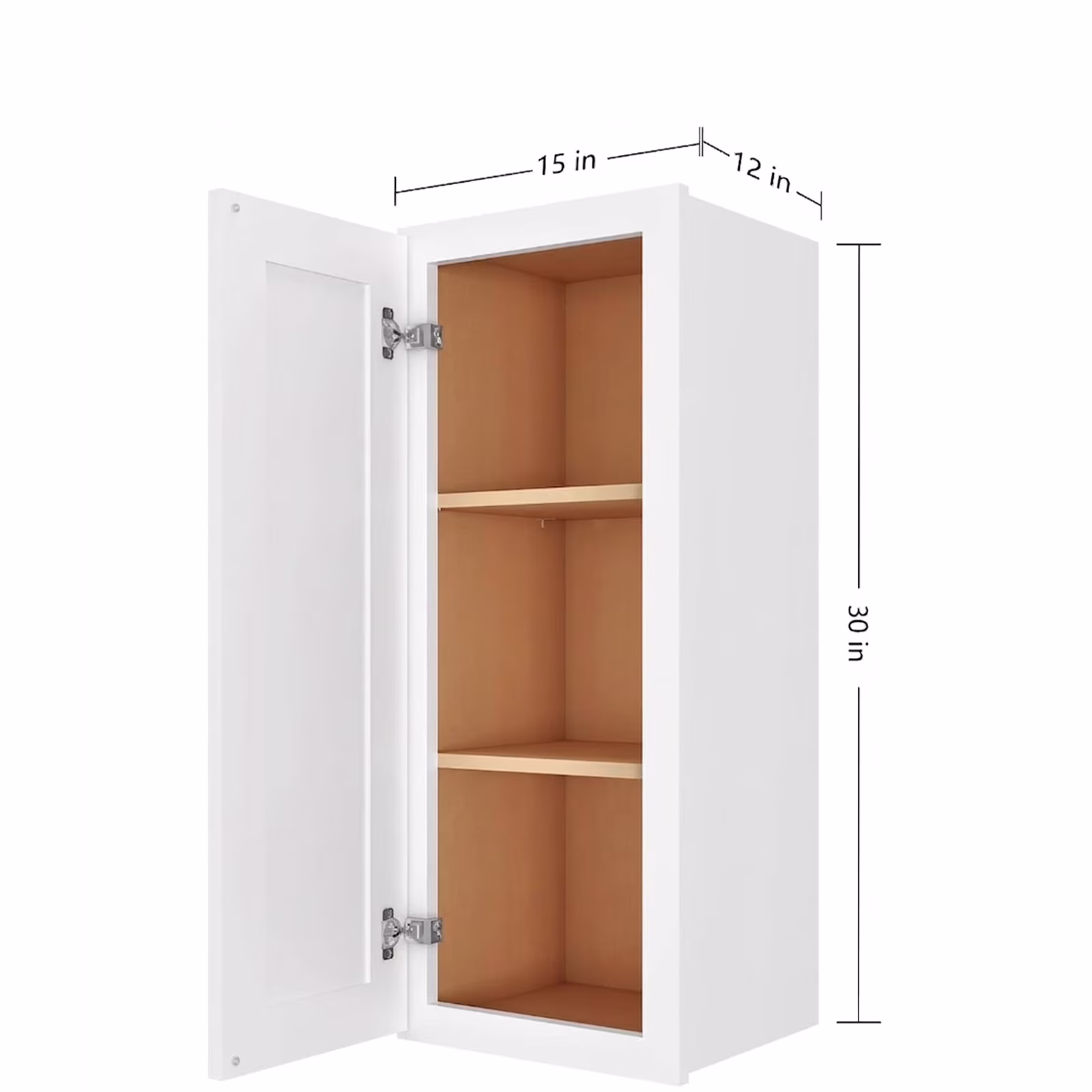 thumbnail image 3 of 30"H White Shaker Single Door Kitchen Wall Cabinet, Premium Plywood Storage for Kitchen, Bathroom & Laundry Room, 3 of 6