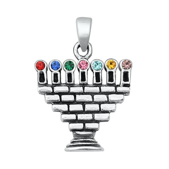Sterling Silver Multi-color CZ Rainbow Candle Pendant Jewish Menorah Charm 925 Jewelry Female