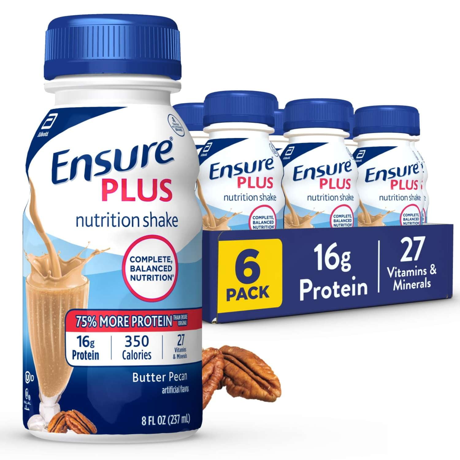 Ensure Plus Meal Replacement Nutrition Shake, Butter Pecan, 16g Protein, 8 fl oz - 6 Pack