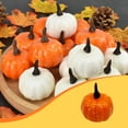 thumbnail image 6 of Artificial Mini Pumpkins, Foam Decorative Pumpkins, 12Pcs White Yellow Lifelike Halloween Thanksgiving Fall Home Table Decorations, Small Lightweight Plastic Pumpkin Props, 6 of 6
