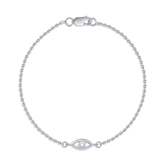 Evil Eye Bracelet for Women | 0.08 Carat Lab Grown Diamond Devil's Eye Cable Link Chain Bracelets In 14K White Gold Over Sterling Silver Jewelry (0.08Ctw)- 6.00 Inch