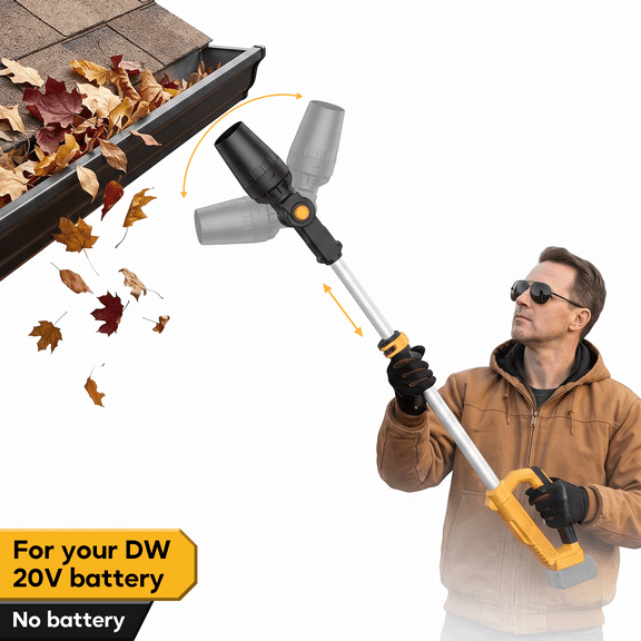 Cordless Leaf Blower for DeWalt 20V Max Battery , 31000 RPM Brushless Motor, 60° Adjustable Head, Telescopic Pole up to 36 Inches, 3-Speed, Lock-On Switch (Bare Tool)