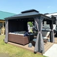 thumbnail image 3 of PURPLE LEAF 10' X 12' Permanent Hardtop Gazebo Aluminum Gazebo with Galvanized Steel Double Roof for Patio Lawn and Garden, Curtains and Netting Included, Gray, 3 of 18