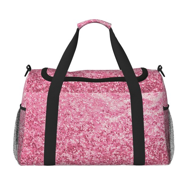 Fotbe Pink Glitter Bolsa de Viaje con Estampado, Bolsa de Fin de Semana para Mujer con Compartimento para Zapatos, Bolsa de Gimnasio con Bolsillo Húmedo