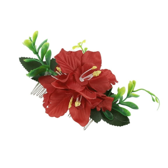 Unique Bargains 1 Pc Women's Styling Simulated Flowers Hair Clip Comb for Parties Red Polyester Fabric Iron