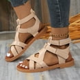 thumbnail image 5 of LOVZFMLL Sandals for Women Ankle Strap Open Toe Roman Sandals Summer Leather Strappy Dressy Flat Sandals for Casual Beach Walking Travel Beige 5.5, 5 of 9