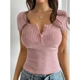 thumbnail image 4 of Women'S Summer Short Sleeve V Neck T Shirts Casual Button Henley Knit Tops Blouse Pink L, 4 of 8