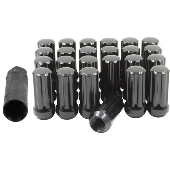 24 Pcs 14mm 2.0 14x2.0 Thread 1.90" Long Spline Lug Nuts Black Truck 7 Spline Fits 2003-14 Ford Expedition Lincoln Navigator 2004-14 F150