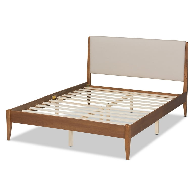 Baxton Studio Lenora Mid-Century Modern Beige Fabric Upholstered and Walnut Brown Finished Wood Queen Size Platform Bed Baxton Studio Lenora Mid-Century Modern Beige Fabric Upholstered and Walnut Brown Finished Wood Queen Size Platform Bed