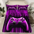 thumbnail image 2 of Feelyou Futuristic Gamepad Boys Twin Sheet Sets, Neon Purple Honeycomb Twin Fitted Sheet, Modern Video Game Flat Sheet, Microfiber Bedroom Decor, 3pcs, 2 of 7