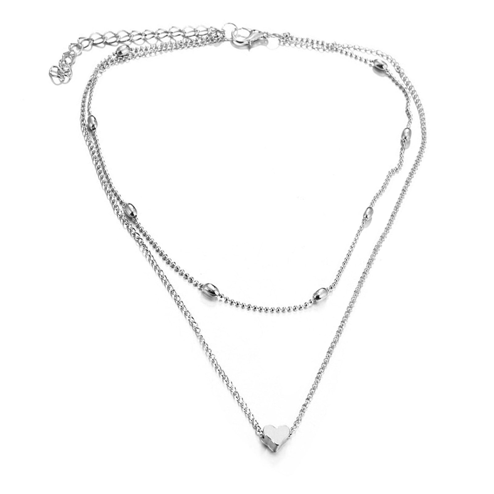 Simple Double Layers Chain Love Heart Pendant Necklace Choker Women Jewelry 