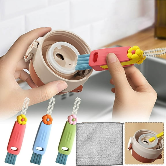 maxiaoxia 3 in 1 Cup Lid Cleaning Brush, 3pcs Portable Cup Cleaner Brush, Water Bottle Cup Lid Gap Cleaner for Bottle Gap Tight Spaces Cup with 1 Steel Wire Cloth, Home Kitchen Cleaning Tools