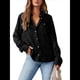 thumbnail image 1 of Blusa Vaquera Informal de Larga con Cuello en V y Botones para Mujer Negro S, 1 of 9