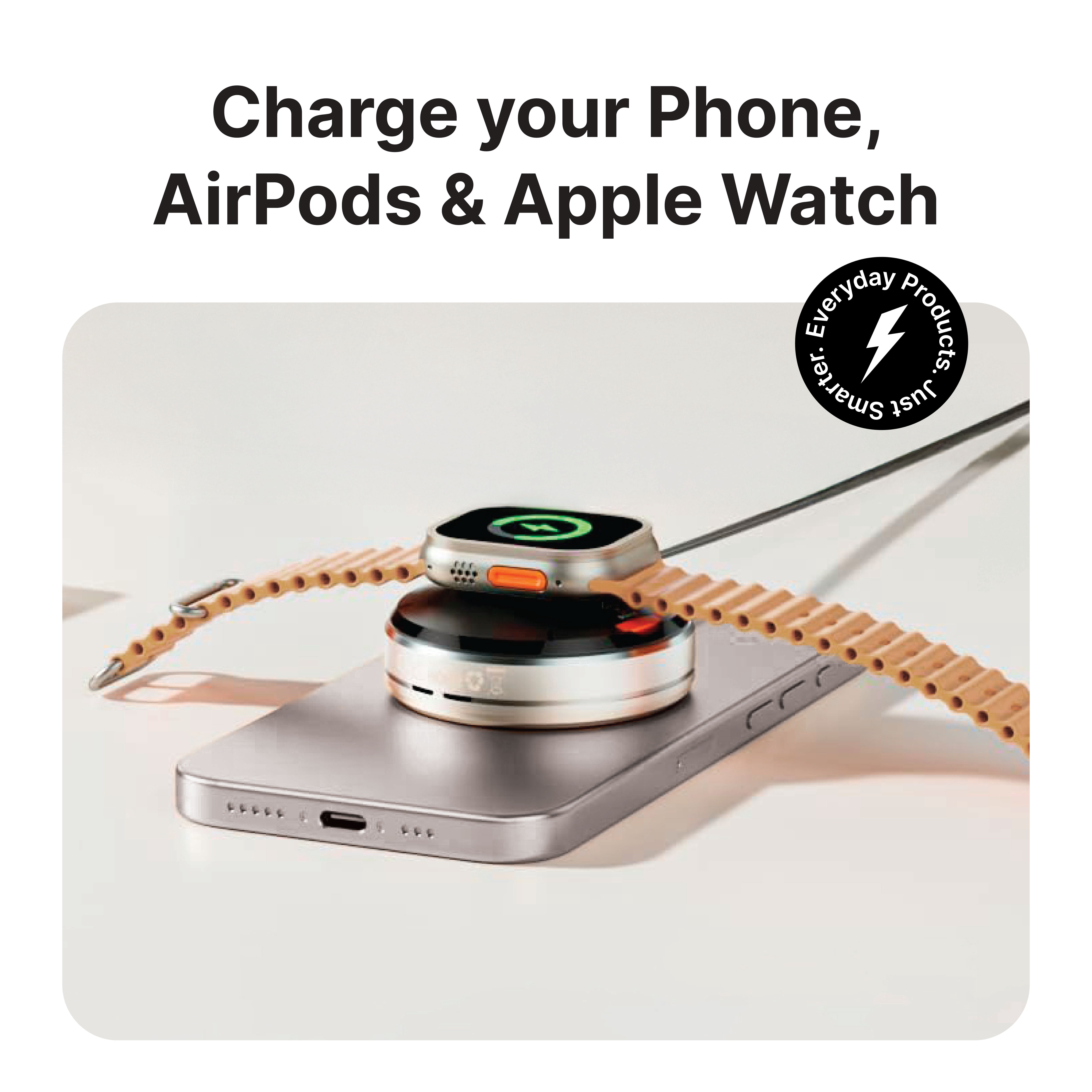 IJS 3-in-1 Magnetic Wireless Charger with Retractable Cord & Kickstand – For iPhone, AirPods & Apple Watch