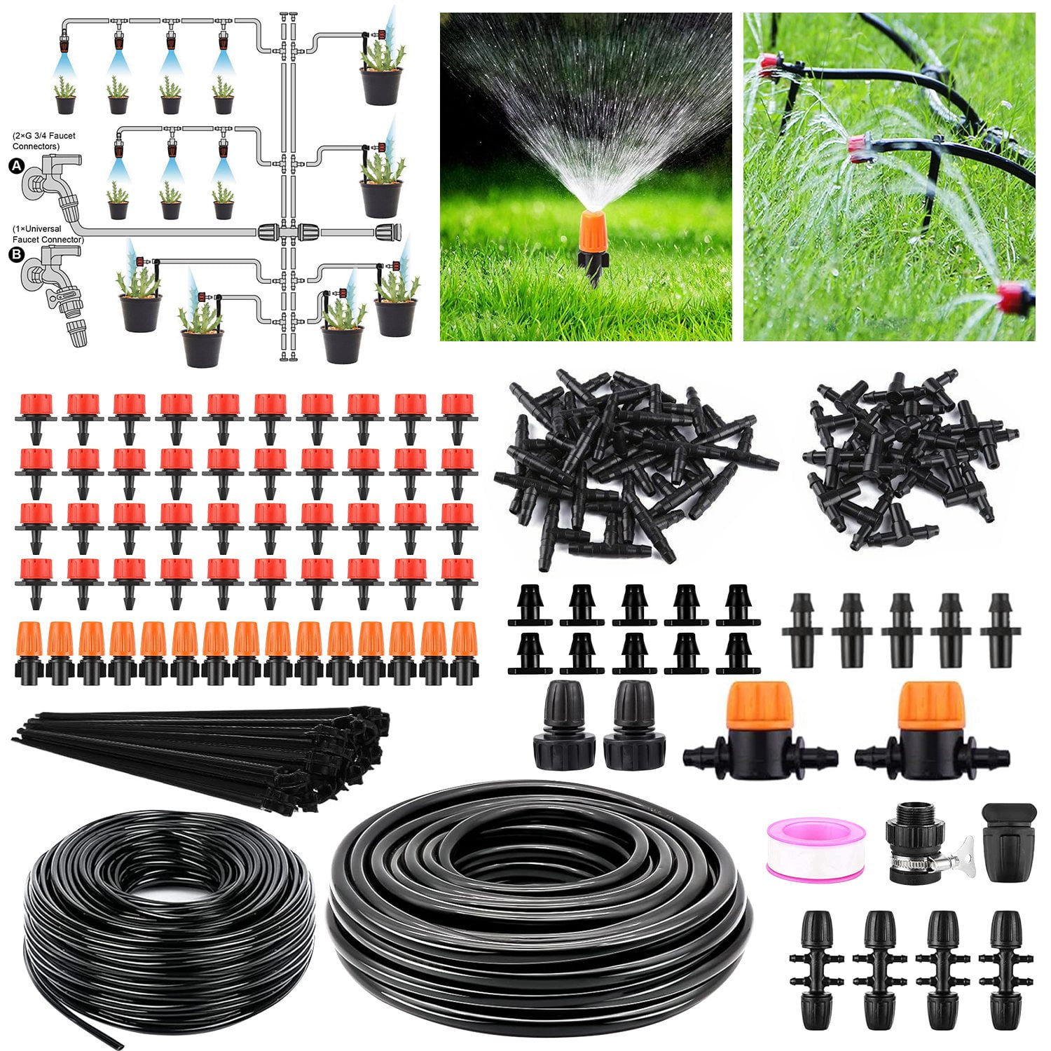Drip Irrigation Kit TeqHome Greenhouse Irrigation System Misting Plant Watering System DIY Automatic Irrigation Equipment Set for Garden Patio Lawn