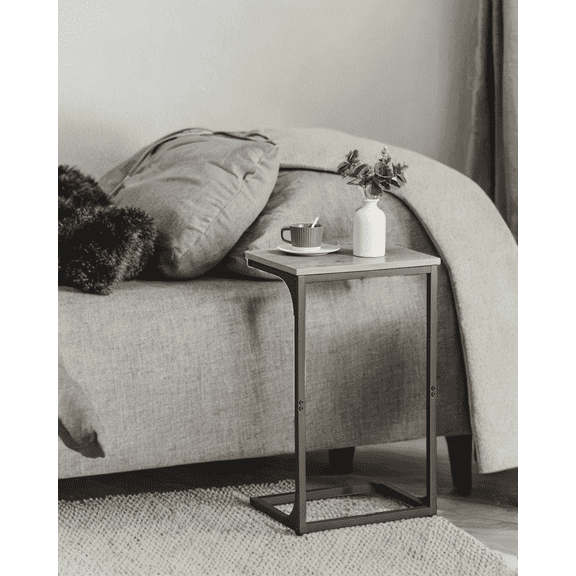 LEDREM 2pcs C-Shaped End Table, Sofa Side Tables, Space-Saving Design, Greige and Black