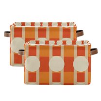 Yayeee 2 Pack Canvas Storage Basket with Handles for Shelves Fabric Bins Closet Organizer, Beige Geometric Circles