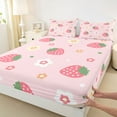 thumbnail image 3 of Feelyou Pink Strawberry Kids Twin Sheet Sets, Kawaii Flower Floral Twin Fitted Sheet, Princess Style Flat Sheet, Ultra Soft Bedroom Decor, 3pcs, 3 of 7