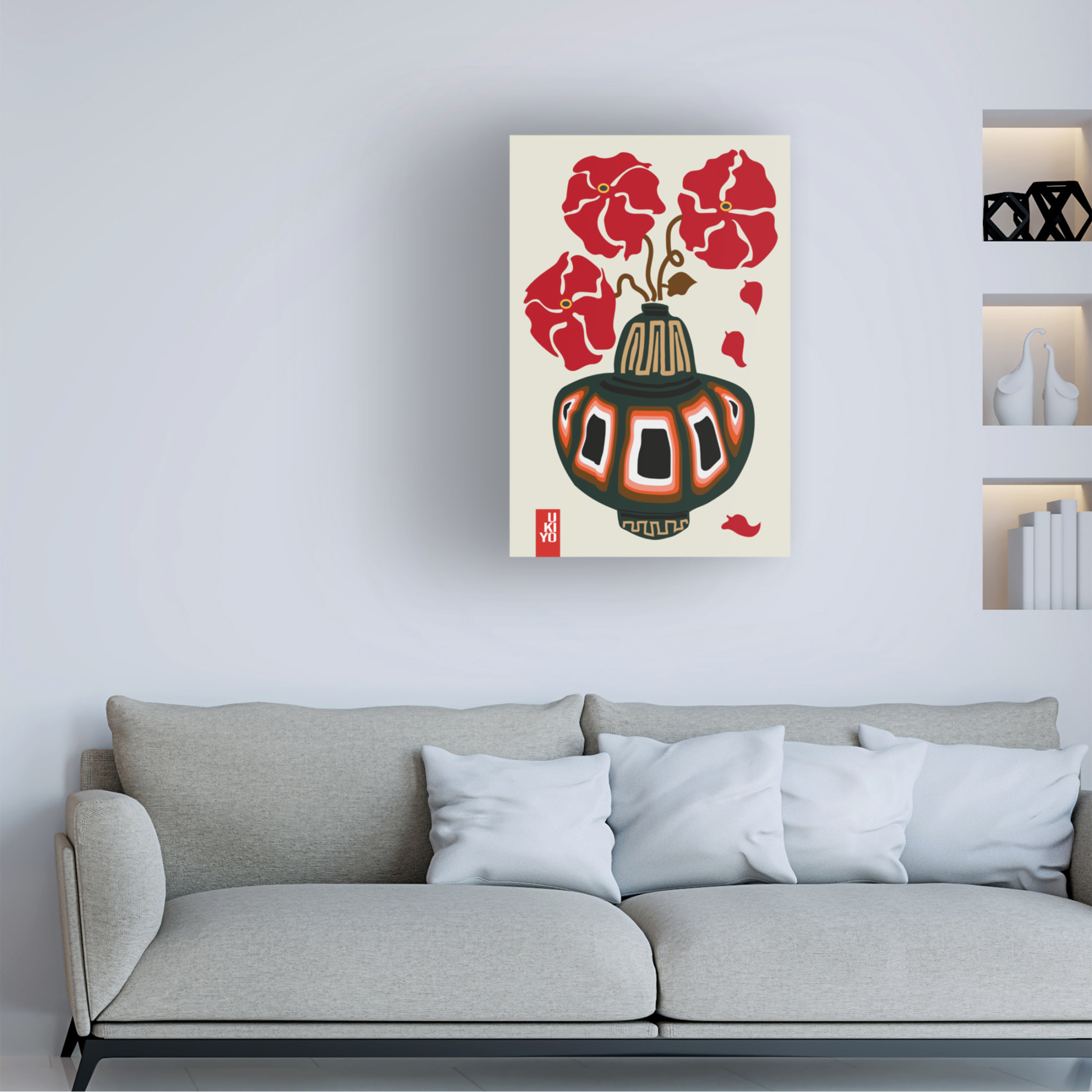Trademark Fine Art Frances Collett  Ukiyo Vase Flower Greige Canvas Wall Art