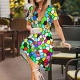 thumbnail image 3 of Picia Colorful Tie Dye Stained Glass Pattern Women's Short Sleeve Summer Dress Pleated Loose Swing Knee Length Short Sleeve Swing Dresses, 3 of 6