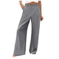 thumbnail image 1 of Pantalones anchos con cintura elástica para mujer: pantalones holgados y cómodos con bolsillos, cintura media, poliéster, para todas las estaciones, 1 of 8