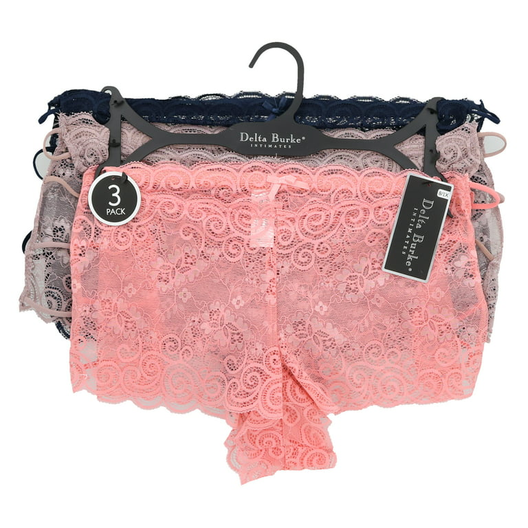 Delta Burke Women's Sexy Lace Hipster Boyshort Panties 3 Pack - Pink,  Mauve, & Navy Blue - X-Large 8 