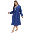 thumbnail image 6 of Women's Plus Size Nightgown Long Sleeve V Neck Crossover Sleepwear Soft Long House Dress, Blue XL, 6 of 9