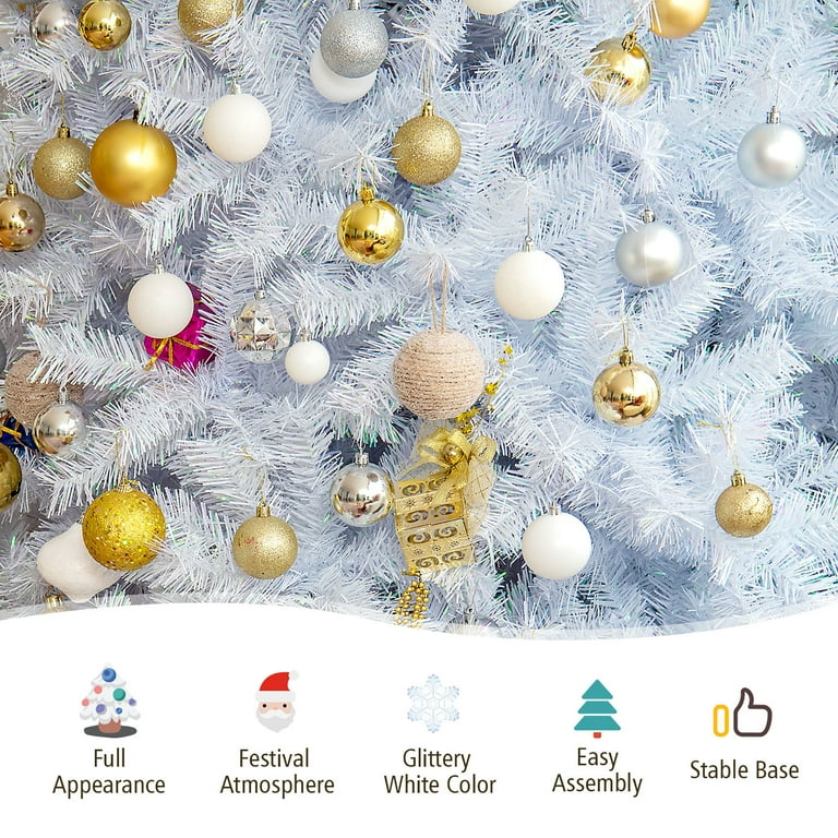 Costway 7ft Glitter Decor White Iridescent Tinsel Artificial