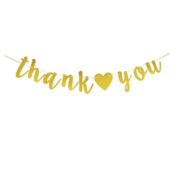 Thank You Banner, Gold Paper Sign For Thanksgiving Day Party Supplies, Thank You/Friendsgiving/Bridal Shower/Wedding Engagement Party Bunting Garlands Backdrops