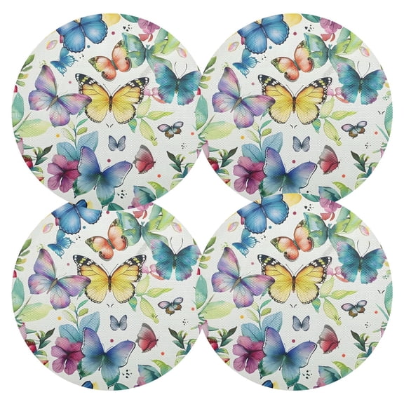 Ryvnso Watercolor Butterflies Round Plate Mats Dining Table Placemat Set of 4 for Holiday Decoration
