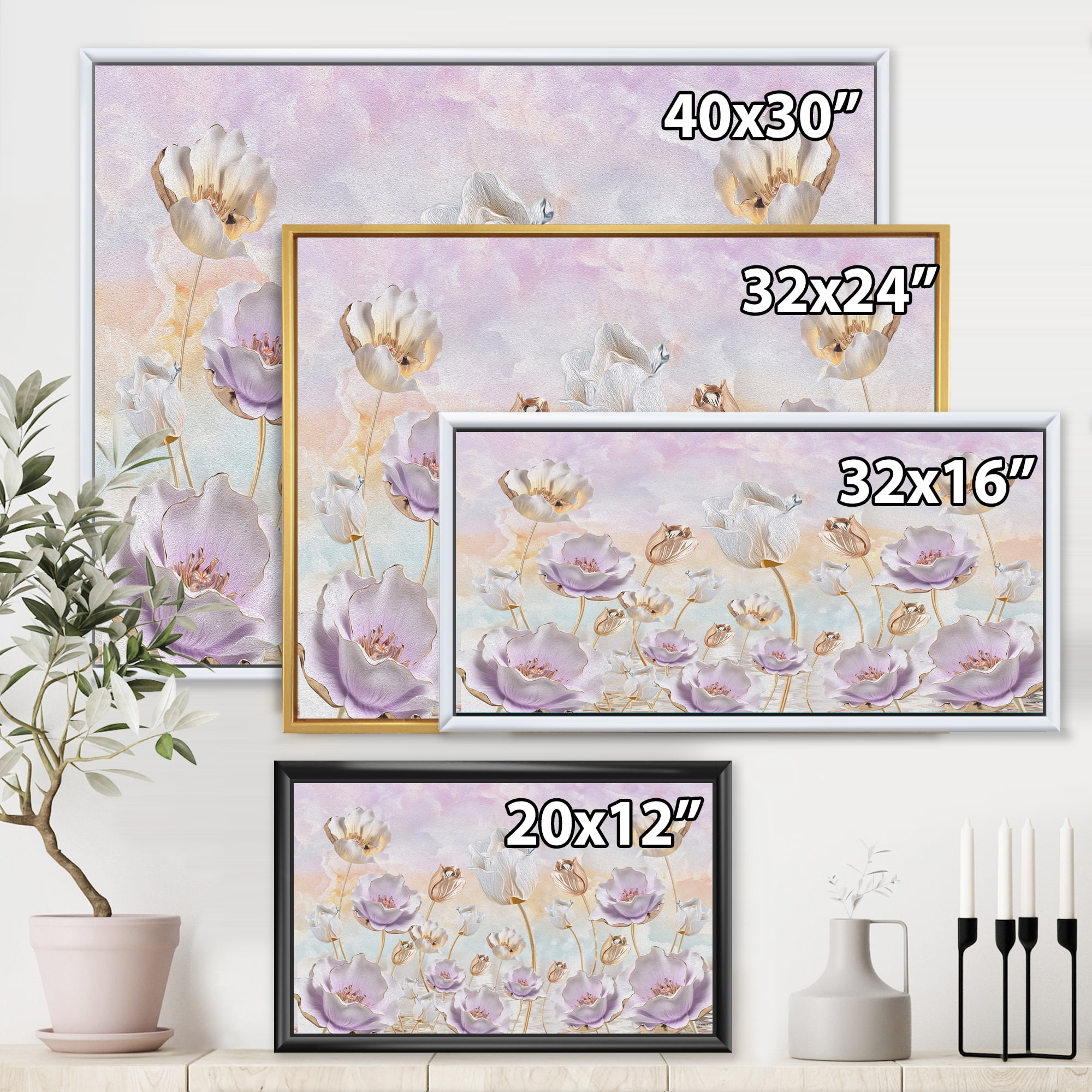 Designart 'Blossoming Pastel Tones Flowers' Traditional Framed Canvas Wall Art Print