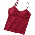 thumbnail image 4 of Women's Slim-Fit Camisole qinhaie Women's Lace Camisole with Padded Bra, Adjustable Spaghetti Straps V Neck Crop Top, Soft Breathable Bra Wine Red Camisoles & Tanks, 4 of 7