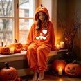 thumbnail image 5 of Curuila Halloween Adult Jumpsuit With Pocket Hallowmas Pumpkin Hooded Flannel Pajamas For Women And Men Party Comfort Homewear Jumpsuit Size L, 5 of 7
