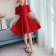thumbnail image 4 of Vestido rojo para niños Vestido retro de manga corta transpirable y agradable para la piel para niñas para estudiantes de primaria y secundaria Rojo 150 cm / 59,1 pulgadas, 4 of 8