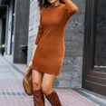 thumbnail image 5 of Buigttklop Sweaters for Women Women'S Autumn and Winter Casual Loose Warm Solid Color Long Sleeve Round Neck Long Sleeve Sweater Dress Orange, 5 of 5