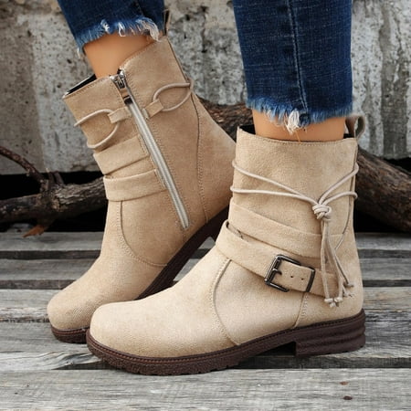 

Zedker Wide Boots for Women Thick Heel Boots for Women Winter Boots for Women Shoes Low-Heel Comfortable Outdoor Non-Slip Outdoor Boots