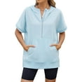thumbnail image 2 of vigerkar Womens Oversized Half Zip Hoodies Short Sleeve Casual Sweatshirts Pullover Tops with Pockets Loose 2025 Clothes Sky Blue, XL, 2 of 8