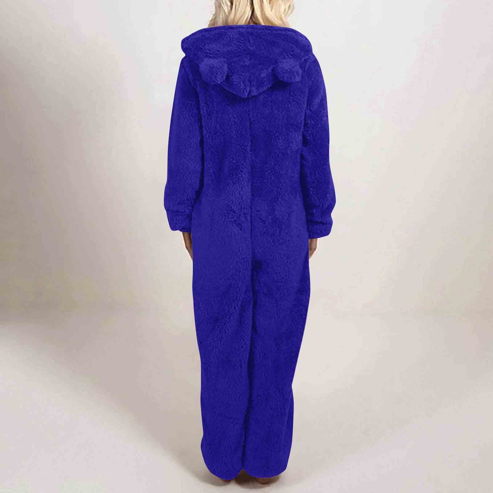 FRSASU Womens Fleece Onesies Pajamas Jumpsuit Warm Sherpa Romper Sleepwear One Piece Zipper Hooded Playsuit Loungewear