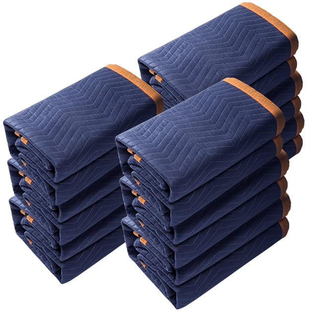 VEVOR Mantas para mudanzas, 80" x 72", 65 lbs/dz de peso, 12 paquetes, manta de embalaje profesional de algodón reciclado y no tejido, almohadillas resistentes para proteger muebles, azul/naranja
