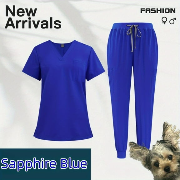 Women’s Short-Sleeve Scrub Set Quick-Drying Workwear for Healthcare Beauty & Pet Care Professionals
