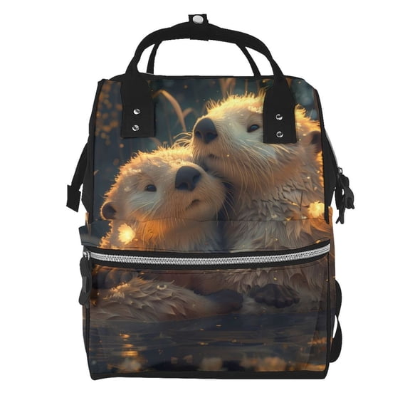 Defioc Adorable Otter Pair Hug for Baby Diaper Bag Backpack - Baby Bag for Boys & Girls - Diaper Backpack - Large Travel Diaper Bags- Baby Registry Search & Shower Gifts