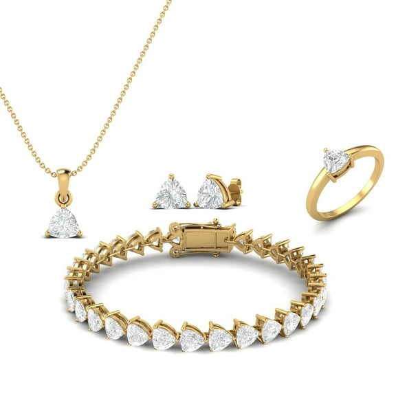 Mooneye 12.25 Ct Moissanite 925 Sterling Silver Gold Plated Necklace Earrings Ring and Bracelet Set