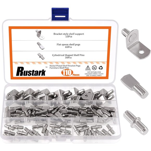 shiyou-110 Pcs 3 Styles Nickel Plated Shelf Pins Bracket Peg Cabinet Furniture Shelf Pins Support Assortment Kit Perfect for Shelf Holes