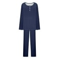 thumbnail image 7 of FRSASU Pajama Sets for Women 2 Piece Lounge Set Round Neck Button up Long Sleeve Tops and Long Pants Soft Comfy Sleepwear Outfits Navy, 7 of 7