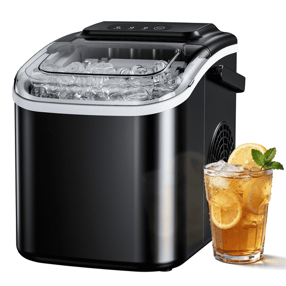 Simzlife Ice Maker Countertop, 8 Cubes Ready in 6 Mins, 26lbs in 24Hrs, Self-Cleaning Ice Machine with Ice Scoop and Basket, 2 Sizes of Bullet Ice for Home Kitchen Office Bar Party