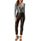 thumbnail image 2 of BLUSA BRILLANTE PARA MUJER INSPIRE CHIC, MANGA LARGA, CUELLO REDONDO, AJUSTE REGULAR, BLUSA DE NOCHE BRILLANTE M NEGRO PLATA, 2 of 8