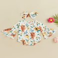 thumbnail image 2 of Infant Girls Romper and Headband  Flower/ Cactus Print Long Flared Sleeves  Neck Jumpsuit, 2 of 7