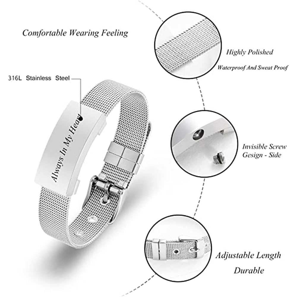 Adjustable Watch Band Cremation Jewelry Urn Bracelet for Ashes Personalized Message Urn Bangle for Women Men Memorial Keepsake-Forever in My Heart