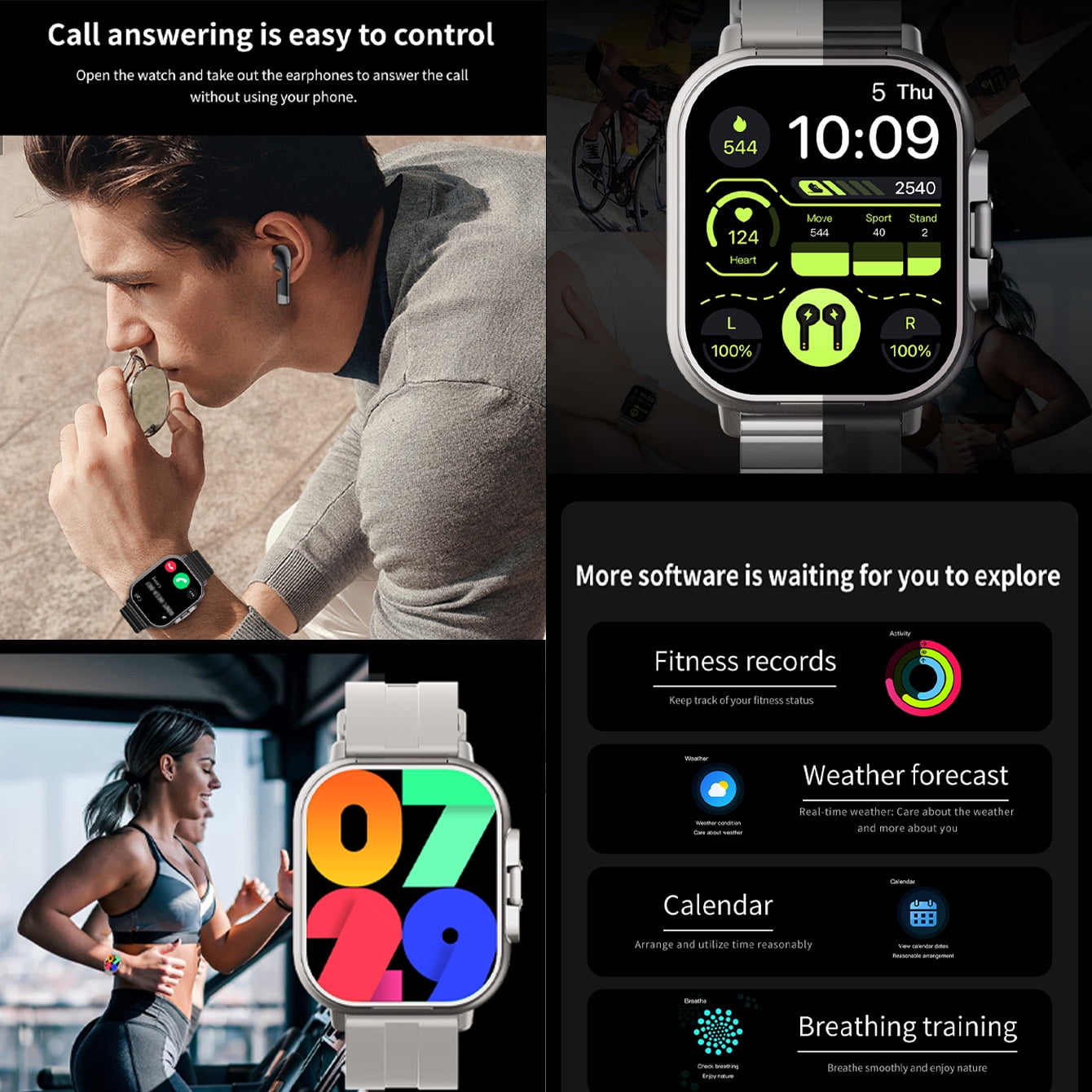 Effeokki 2-in-1 Smart Watch with Wireless Earbuds, Bluetooth Earphones, Compatible with iOS and Android