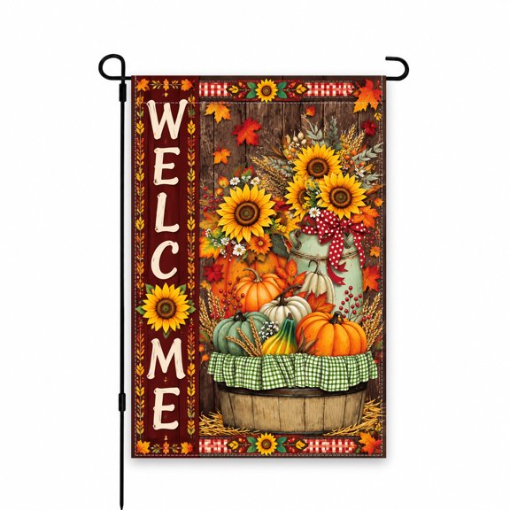 Autumn Sunflowers and Pumpkins Garden Flag 12x18 Inch - Welcome Fall Theme Yard Flag for Outdoor Decor - Perfect for Garden, Lawn, Patio, Porch Display